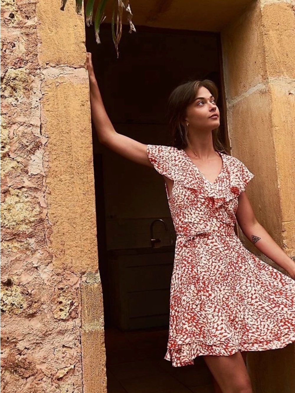 Free People Orange and White Printed Mini Dress
